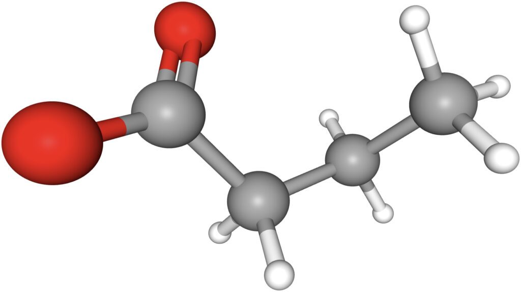 Le butyrate C4H7O2- est la base conjuguée de l’acide butanoïque C4H8O2