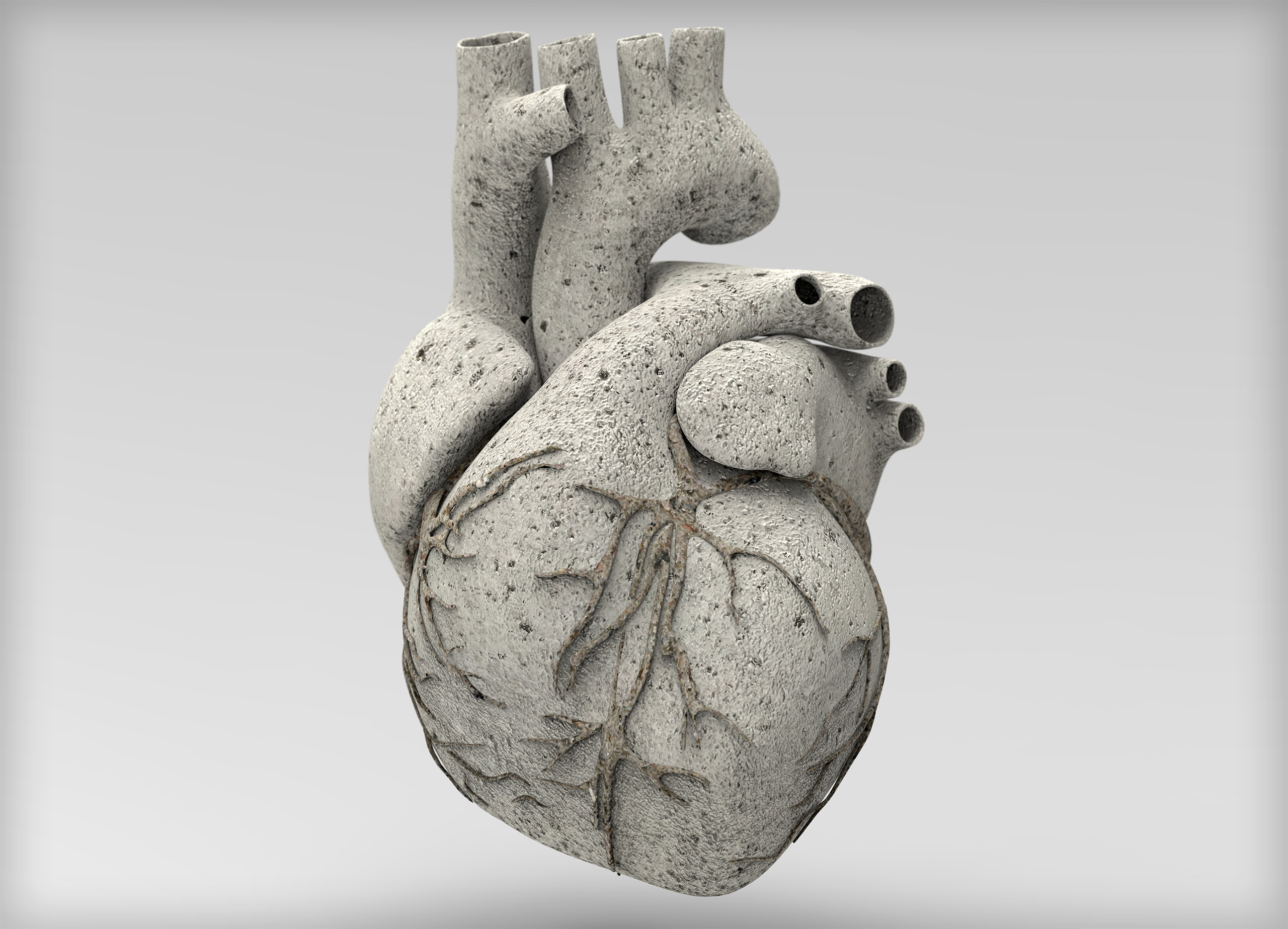 représentation 3D d'un coeur avec une texture de pierre