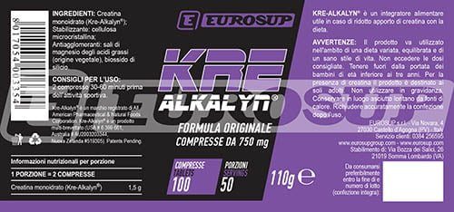 étiquette d'un complément alimentaire de créatine Kre-Alkalyn